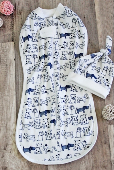 Пеленка кокон на молнии для новорожденных трикотажная, Dogs