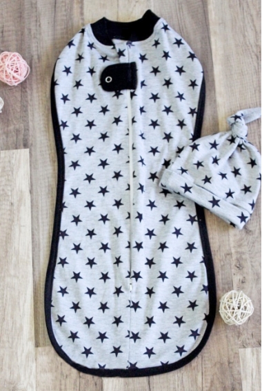 Пеленка кокон для детей трикотажная, Black Stars