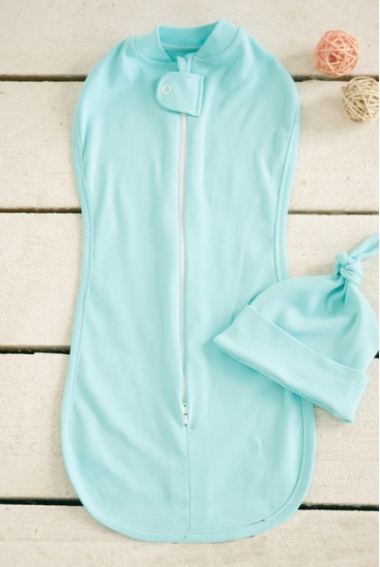 Пеленка кокон для новорожденных на кнопке и молнии, Aqua
