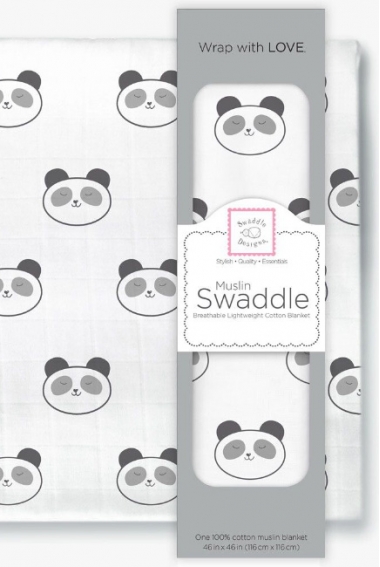Муслиновая пеленка для новорожденных Swaddle Designs большая, Black Panda Face