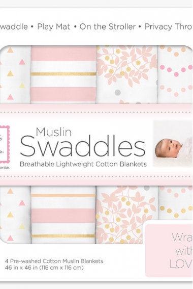 Муслиновые пеленки для новорожденного SwaddleDesigns большие, набор 4, Heavenly Floral Shimmer