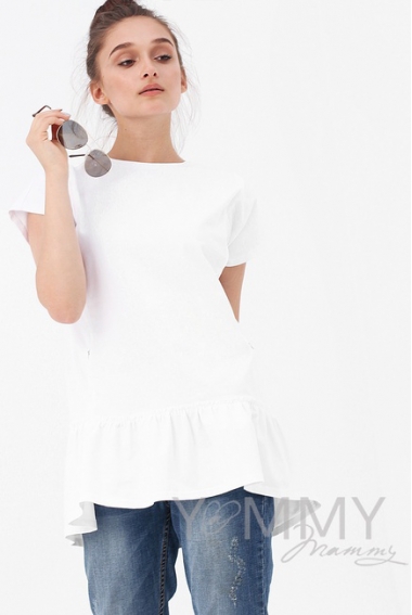Футболка для кормящих и беременных свободного силуэта с воланом, цвет белый