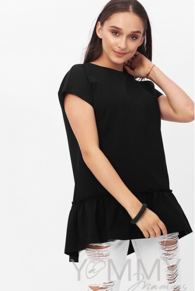 Футболка для кормящих и беременных свободного силуэта с воланом, черный