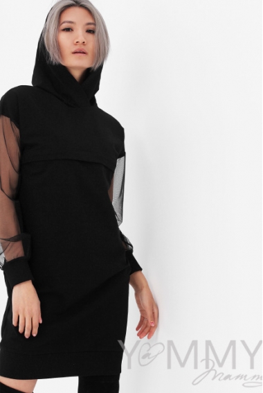 Платье для кормящих и беременных с капюшоном, цвет черный