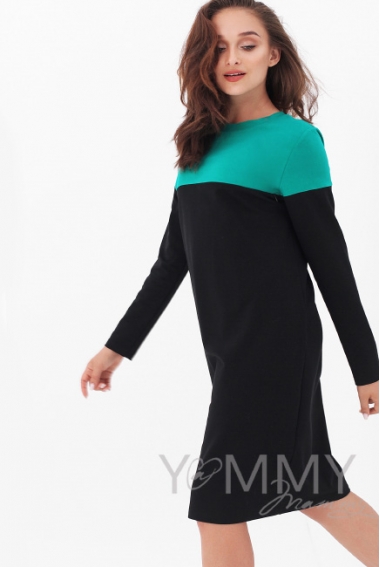 Платье для беременных и кормящих колор-блок, черное с зеленым