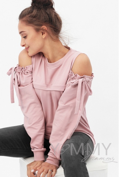 Свитшот для беременных и кормящих с вырезами на плечах, пыльно-розовый