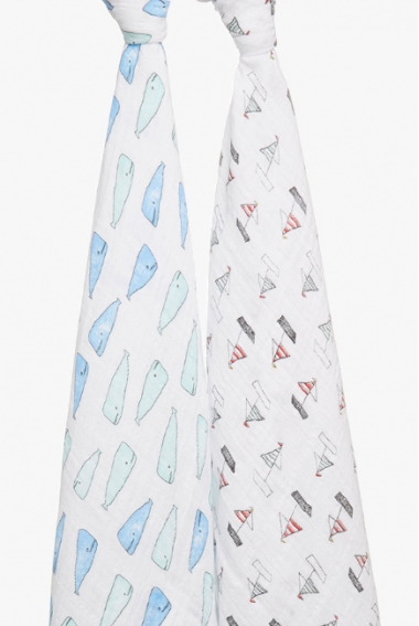 Муслиновые пеленки для новорожденных Aden&Anais, большие, набор 2, Wales+Boats