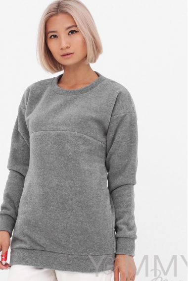 Джемпер для беременных и кормящих флисовый, темно-серый меланж