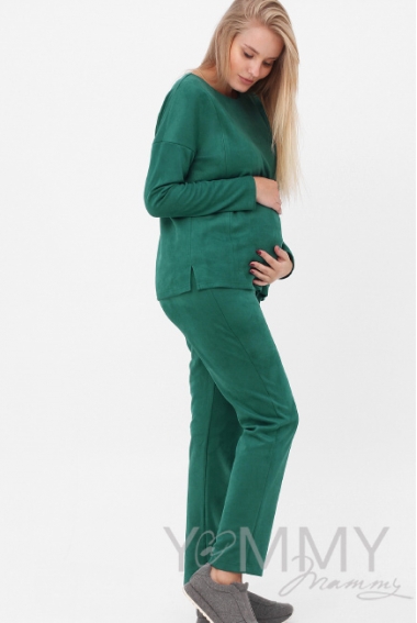 Костюм для кормящих и беременных из замши, малахит