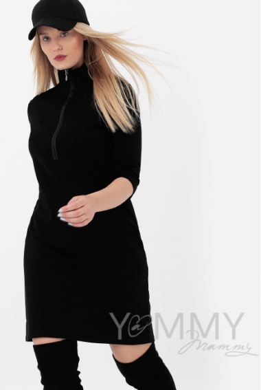 Платье для кормящих и беременных с молнией, черное