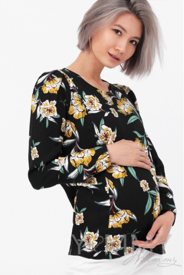Блуза для кормящих и беременных, цвет черный/цветы