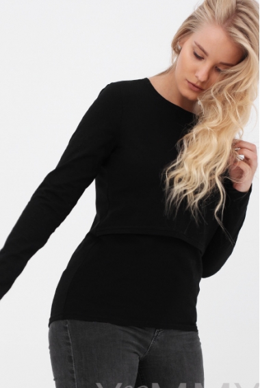 Футболка для кормящих и беременных с длинным рукавом, цвет черный