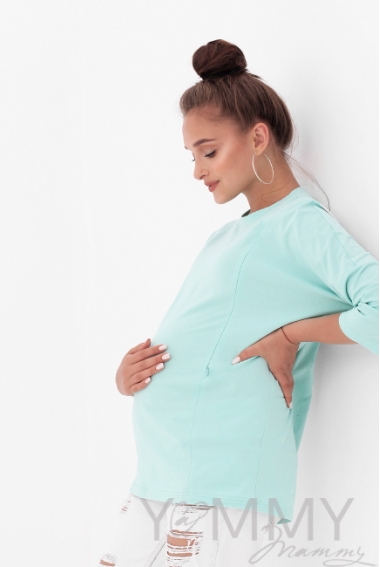 Лонгслив для беременных и кормящих с вертикальными молниями, ментоловый