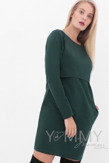 Платье для беременных и кормящих с длинным рукавом с карманами, милитари