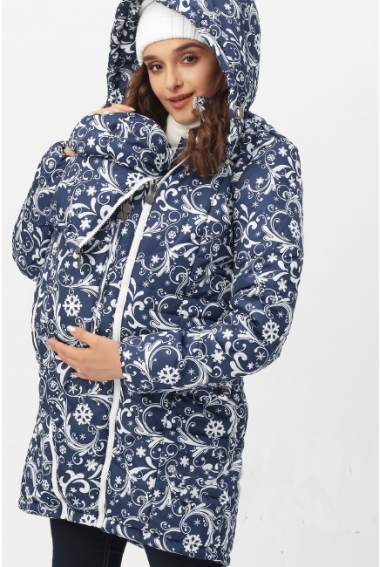 Слингокуртка зимняя 3в1, темно-синяя с белым узором