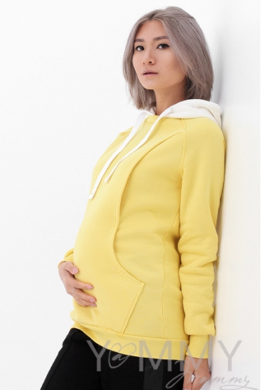 Толстовка для кормящих и беременных с капюшоном, цвет лимонный
