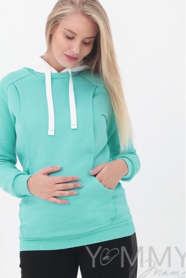 Толстовка для беременных и кормящих с капюшоном, цвет ментоловый