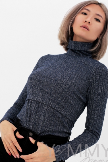 Бадлон Гольф для беременных и кормящих в широкий рубчик, темно-синий меланж