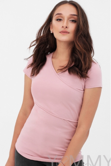 Футболка кимоно для кормящих и беременных, пудрово-розовая