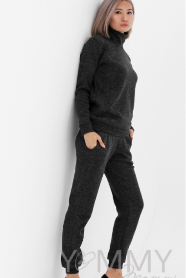 Костюм для кормящих и беременных из плотного вязанного трикотажа, цвет темно-серый меланж