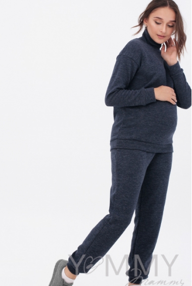 Костюм для беременных и кормящих из плотного вязанного трикотажа, темно-синий меланж