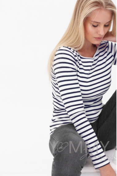 Лонгслив для беременных и кормящих, белый в синюю полоску