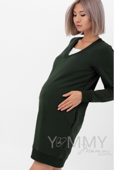 Платье--джемпер для кормящих и беременных из футера, цвет милитари