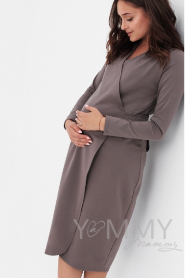 Платье для кормящих и беременных миди на запах, цвет капучино
