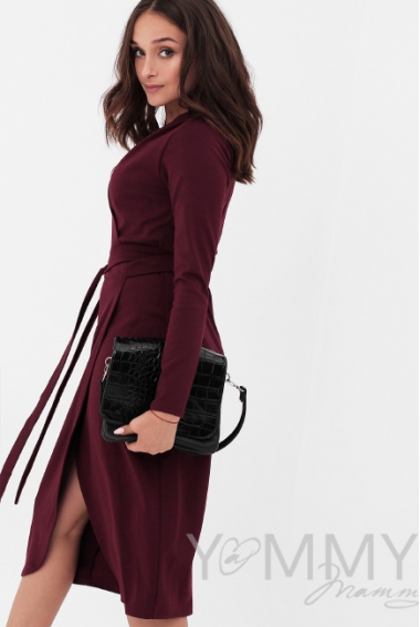 Платье для беременных и кормящих миди на запах, винный