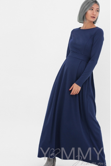Платье для кормящих и беременных в пол, юбка со складками, индиго