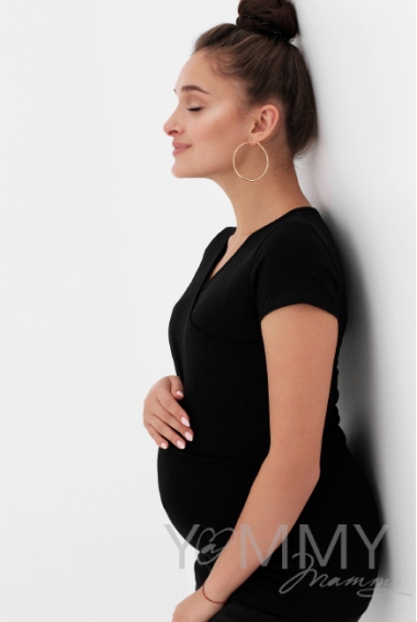 Футболка кимоно для беременных и кормящих, черная