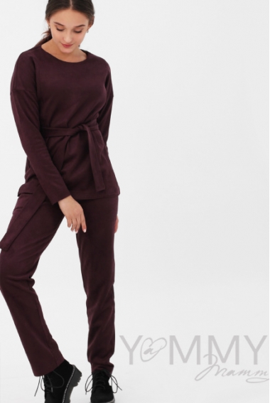 Костюм для беременных и кормящих из замши, марсала