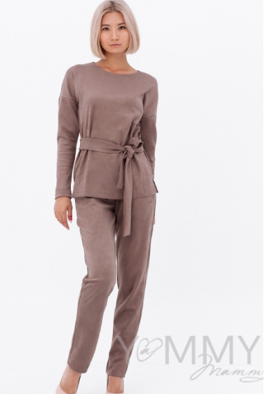 Костюм для беременных и кормящих из замши, цвет серо-бежевый