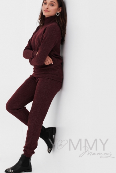 Костюм для кормящих и беременных из плотного вязанного трикотажа, бургунди