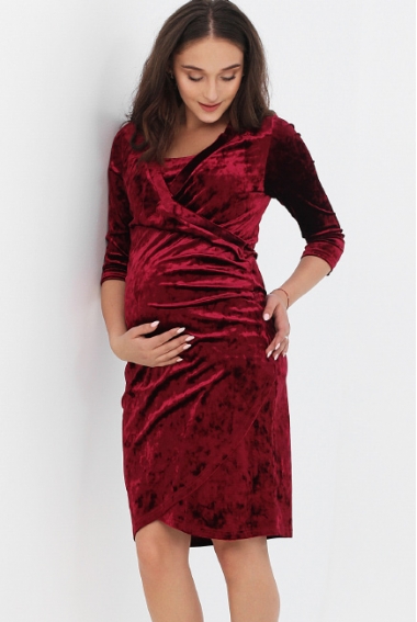 Вечернее платье для кормящих и беременных бархатное с защипами, цвет бордо