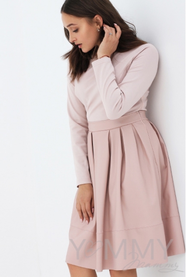 Платье для беременных и кормящих с кожаной юбкой, пудрово-розовое
