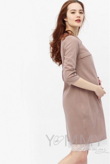 Платье для беременных и кормящих с кружевом, капучино