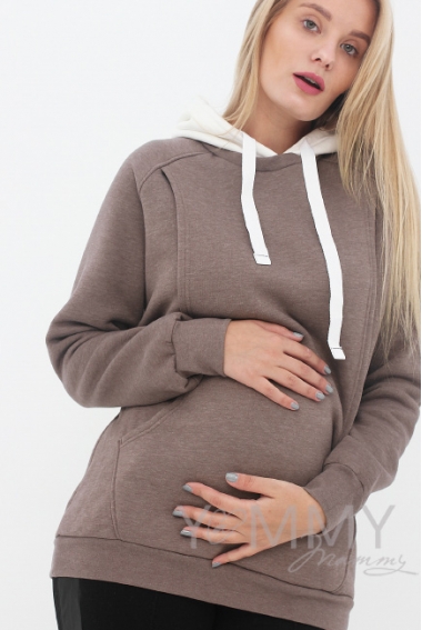 Толстовка для кормящих и беременных с капюшоном, кофе с молоком
