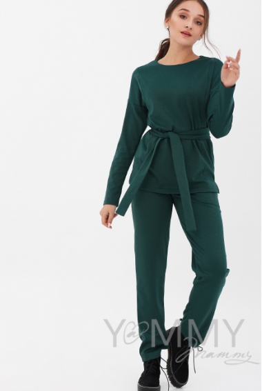 Костюм для беременных и кормящих из плотной вискозы, изумрудный