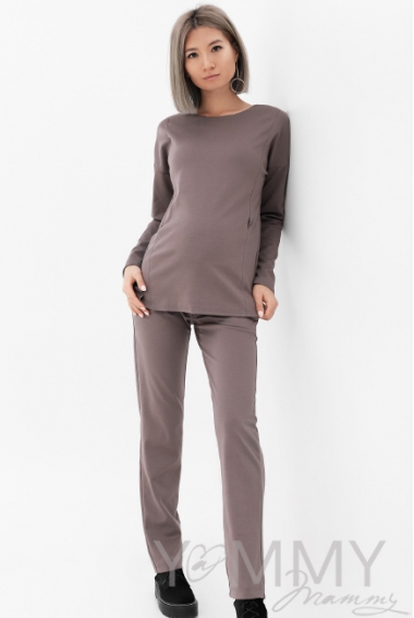Костюм для кормящих и беременных из плотной вискозы, капучино