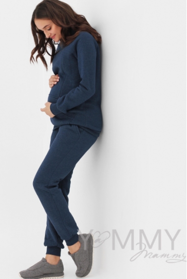 Костюм для беременных и кормящих с начесом, синий меланж
