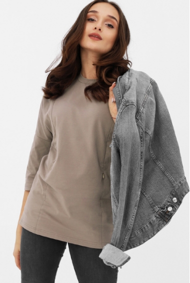 Лонгслив для беременных и кормящих с вертикальными молниями, цвет кофе с молоком