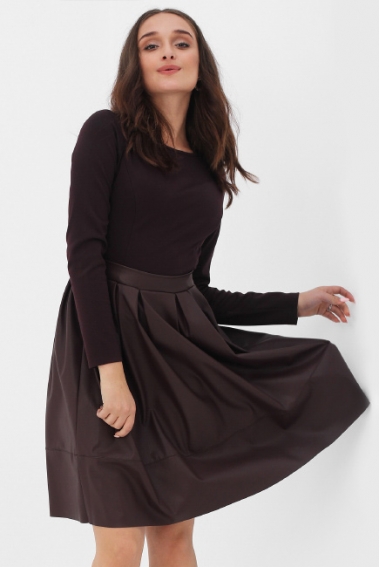 Платье для кормящих и беременных с кожаной юбкой, цвет бургунди