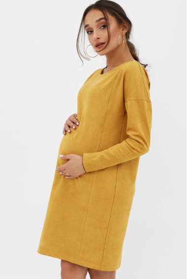Платье для кормящих и беременных замшевое, цвет горчичный