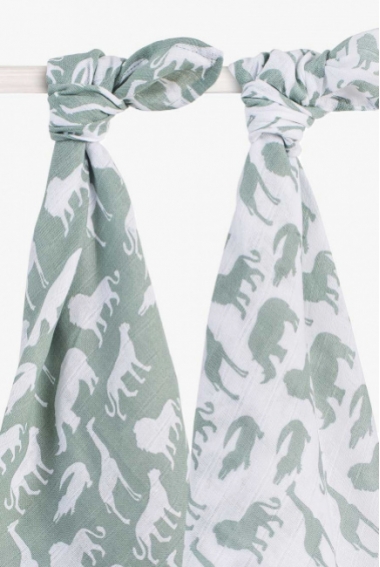Муслиновые пеленки для новорожденных Jollein, большие, Safari, Stone Green