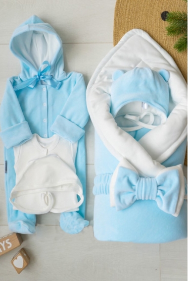 Комплект на выписку из роддома осенний Blue simple (7 предметов)