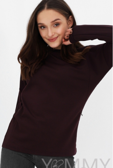 Джемпер для беременных и кормящих с вертикальными молниями, бургунди