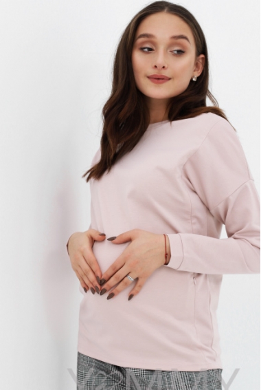 Джемпер для беременных и кормящих с вертикальными молниями, цвет пудрово-розовый
