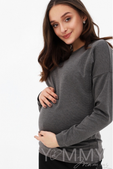Джемпер для кормящих и беременных с вертикальными молниями, темно-серый меланж