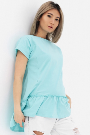 Футболка для беременных и кормящих свободного силуэта с воланом, цвет ментоловый